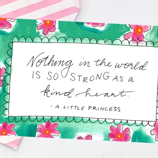 Kindness is Strength Postcard - Frances Hodgson Burnett - friendship postcard - cute snail mail - literary quote