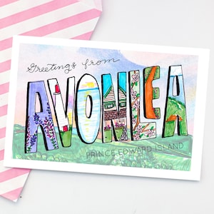Carte postale Les salutations d'Avonlea - Anne... la maison aux pignons verts - Lucy Maud Montgomery - Île-du-Prince-Édouard