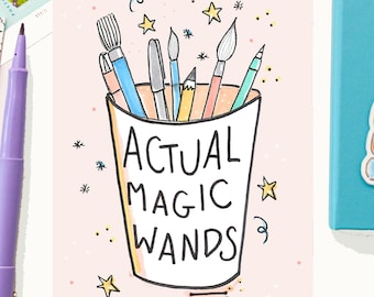 Actual Magic Wands Postcard - reader writer postcard - friendship postcard - cute snail mail