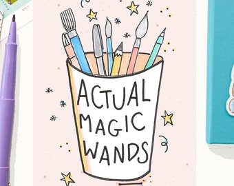 Actual Magic Wands Postcard - reader writer postcard - friendship postcard - cute snail mail