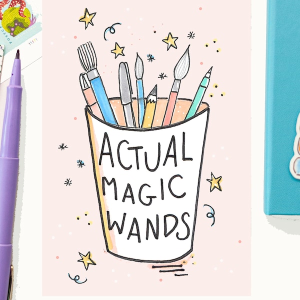 Actual Magic Wands Postcard - reader writer postcard - friendship postcard - cute snail mail