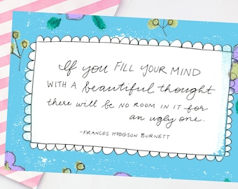 A Beautiful Thought Postcard - Frances Hodgson Burnett - friendship postcard - cute snail mail - literary quote