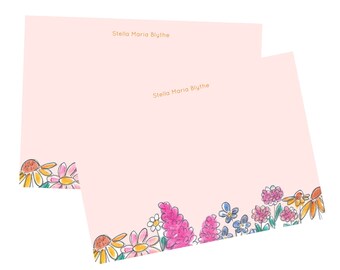 Set de papelería personalizado - Flores de campo - Tarjetas de notas personalizadas