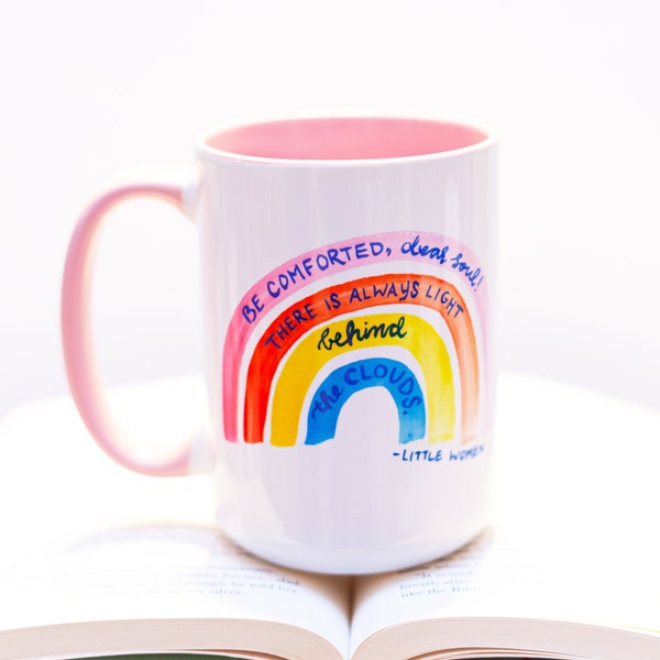 Little Women Rainbow Mug - 15oz ceramic coffee mug - Tea mug - Literary gifts - Pink interior