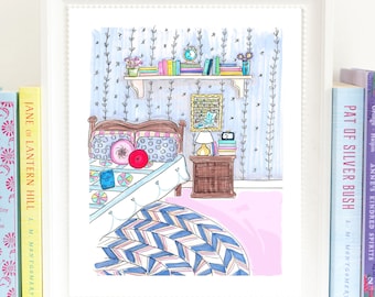 She is Too Fond of Books Print - Art Print - Reader print - bookworm gift  - two sizes