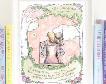 Mother Daughter Reader Print - 8x10" Art Print - Featured in Well Read Mom Magazine - St. Therese of Lisieux quote