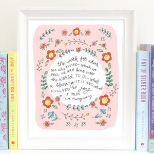 Gratitude Literary Quote - Lucy Maud Montgomery - art print - floral - Pink or Blue