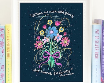No envejecemos con los años - Impresión artística - Estampado floral - Emily Dickinson - Dos tamaños