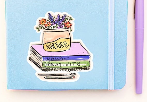 Nurture Your Creativity Sticker Books and Flowers Laptop Sticker Planner  Water Bottle Book Cart 3 Waterproof Vinyl Sticker 