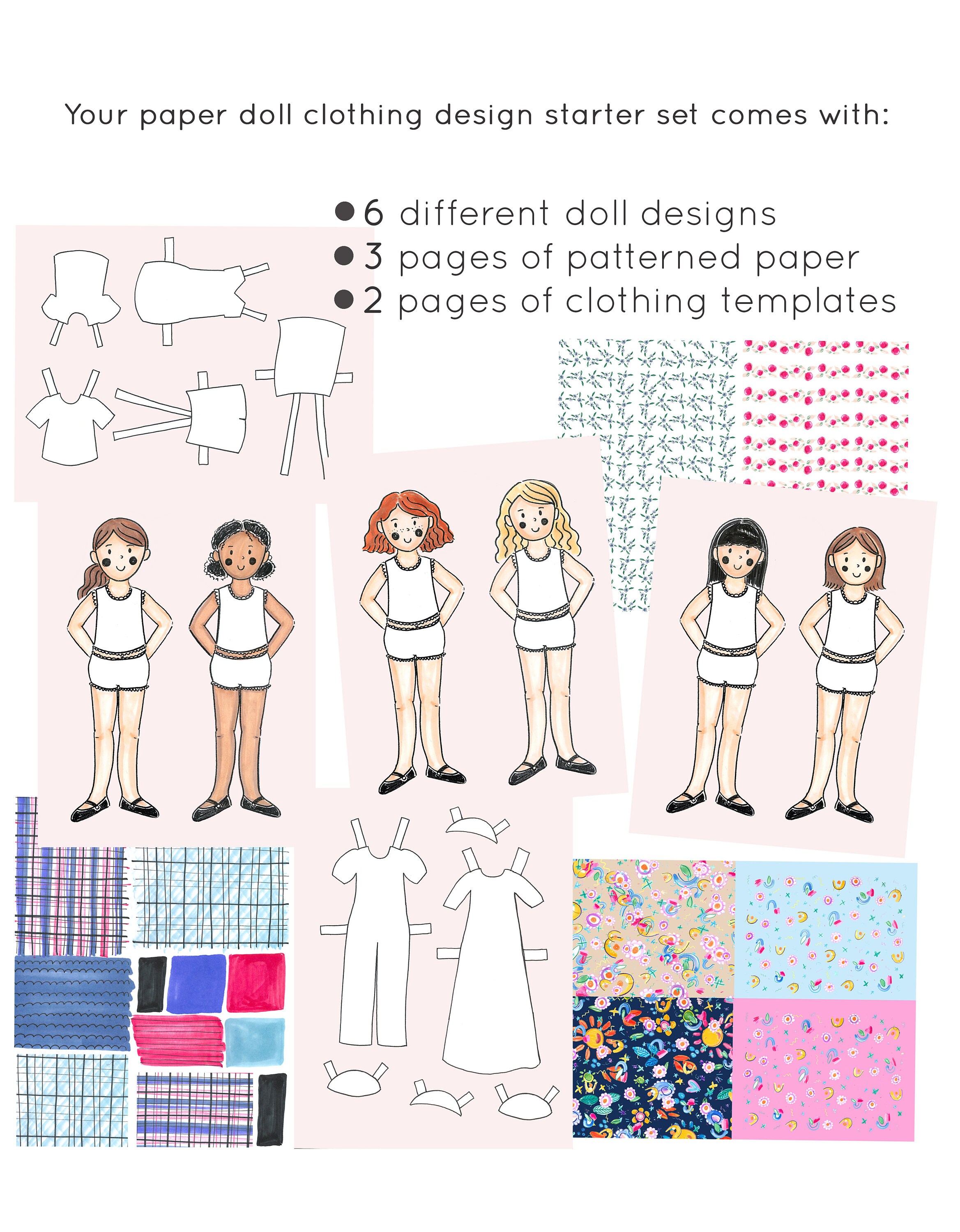 Clothing Design Paper Doll Starter Set Includes 6 Paper Dolls and Design Templates Printable Fashion Design Instant Download Etsy UK