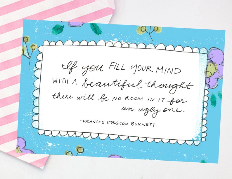 A Beautiful Thought Postcard Frances Hodgson Burnett friendship postcard cute snail mail literary quote image 1