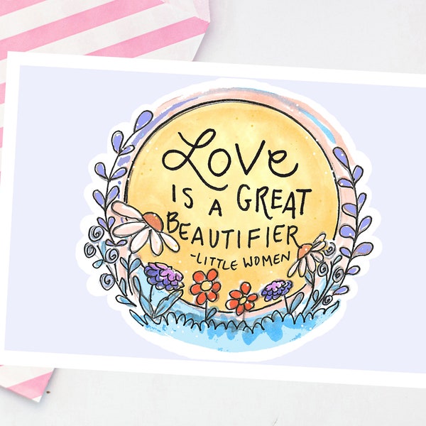 Love is a great beautifier Postcard - Louisa May Alcott - friendship postcard - cute snail mail - literary quote - bookworm postcard