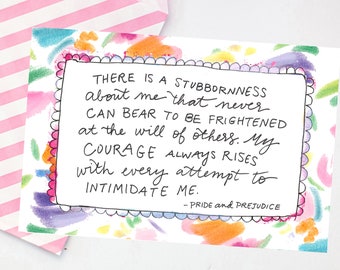 Pride and Prejudice Postcard - Lizzy Bennet - bookworm postcard - cute snail mail - literary quote