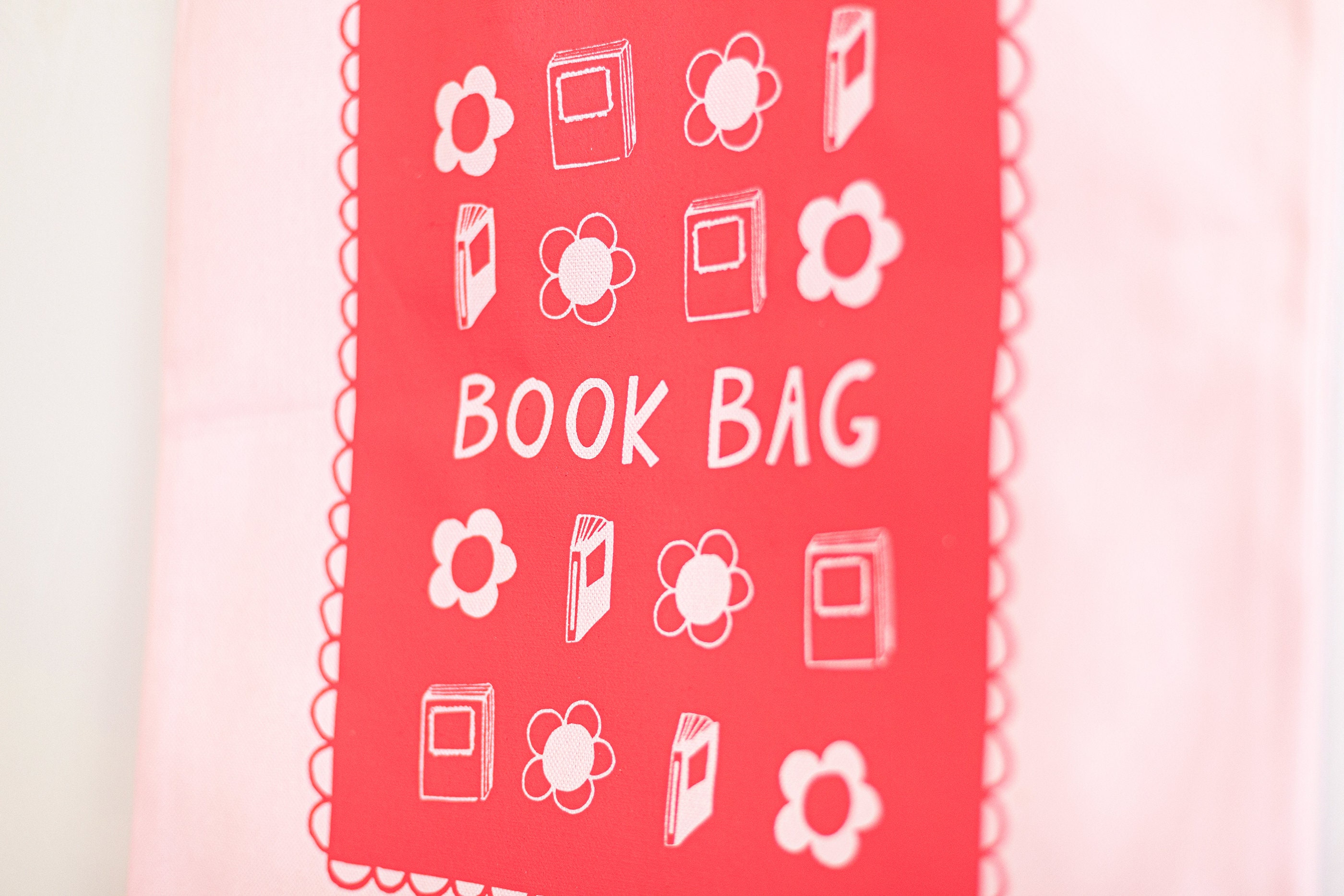 The Book Bag Tote Bag Pink Canvas Tote Bag Library Bag Etsy