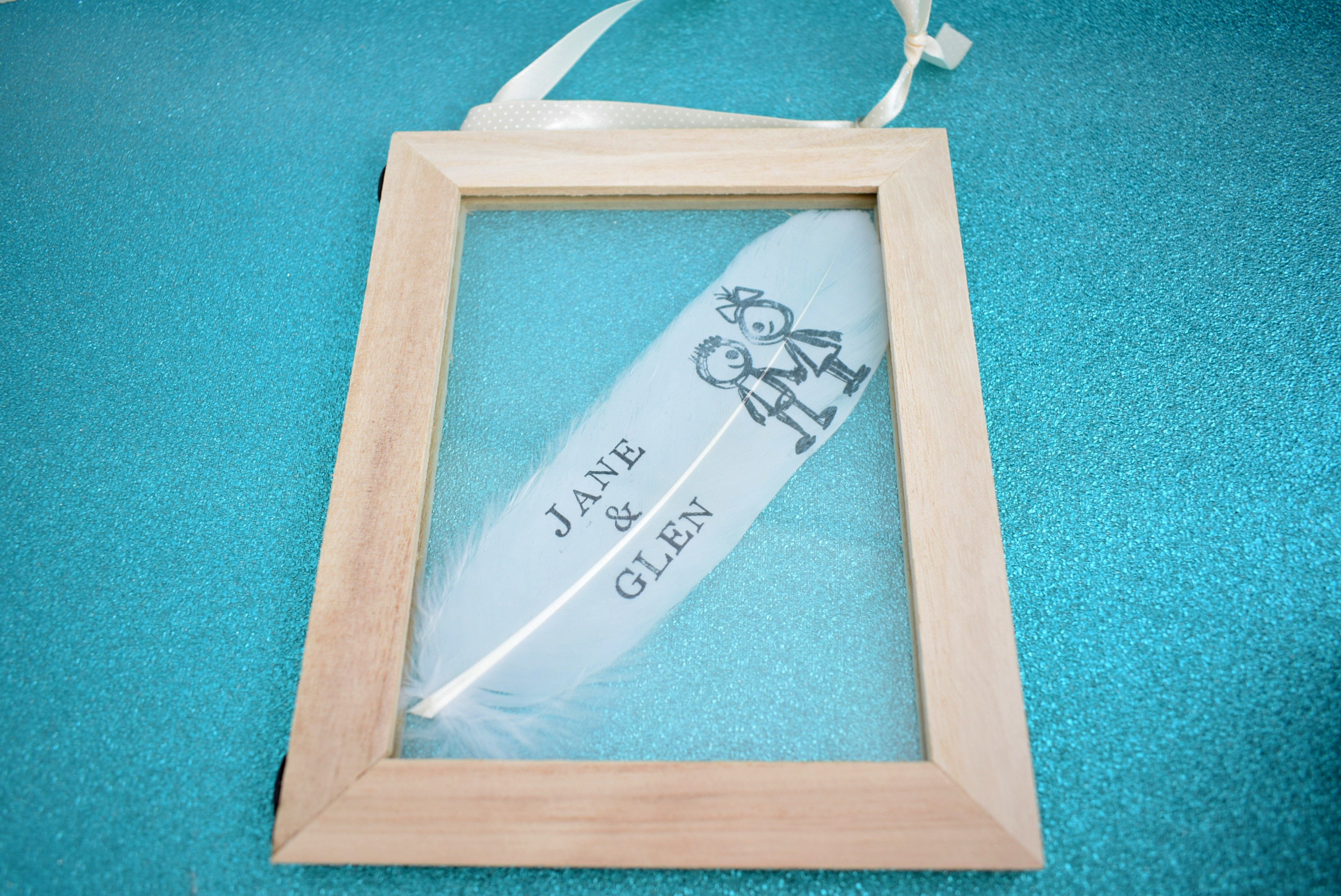 Any Name Fluffy Feather Bauble Personalised Glass Heart Family Christmas Hanging Decoration Memorial