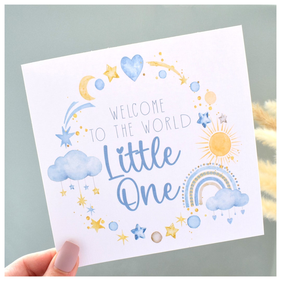 Welcome to the World Little One Baby Boy Card Watercolour Blue