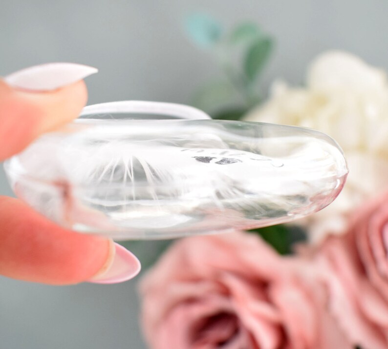 Real Personalised White Feather Memorial Bauble. Name / Date Stamped. Glass Heart Funeral / Memorial / Sympathy Keepsake Memento image 7