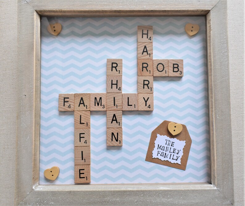 A Personalised Scrabble Tile Family Tree Frame Word Crossword Art Name Wedding Anniversary Birthday Gift