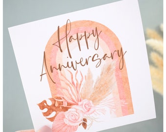 Happy Anniversary Card. Married or Couple Congratulations. Wife or Girlfriend. 1st 2nd Wedding Day Modern Pampas and Rainbow 10th 5th 20th