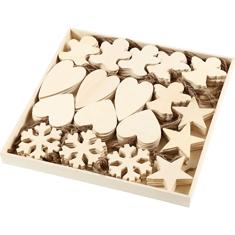 A Box Of 90 Wooden Blank Shapes To Decorate Large 9 To 11cm Etsy