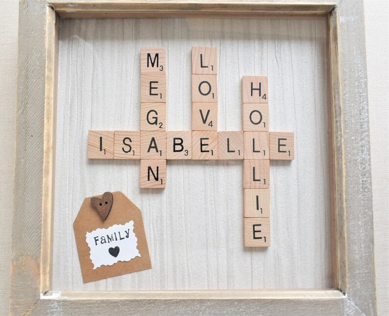 A Personalised Scrabble Tile Family Tree Frame Word Crossword Art Name Wedding Anniversary Birthday Gift
