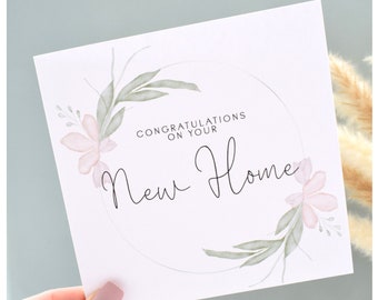 New Home Card | New House Congratulations | Homeowner Neighbour Friend Daughter Sister | Elegant Pink Floral Greenery Wreath | Proud