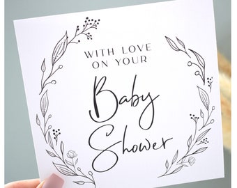 Baby Shower Card | New Baby Congratulations | Pregnancy New Mummy Daddy Parents | Boy Girl Gender Neutral | Modern Floral Black Line Drawing