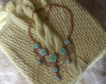 Green and gold rose statement necklace