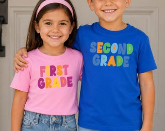 Kids First Day Shirt Matching School Photo Tshirt Custom Back to School Shirt First Grade Colorful Outfit Idea Personalized Milestone Tee