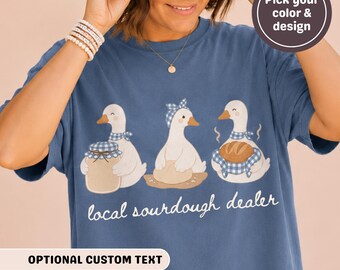 Custom Sourdough Bread Shirt Funny Goose Tee Personalized Bread Lover Gift Idea Preppy Gingham Sourdough Baking Tshirt Sour dough Starter