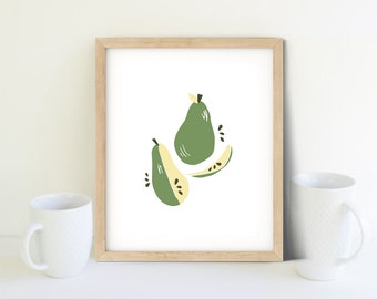 Pears Art Print 8x10, Fresh Fruit Artwork, Kitchen Wall Art, Printed Illustration, Food Art Decor