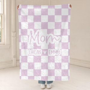 Customizable Blanket for Mom Birthday Custom Name Blanket Anniversary Gift Idea Cozy Present from Kids Grandmillennial Decor Gingham Bedding
