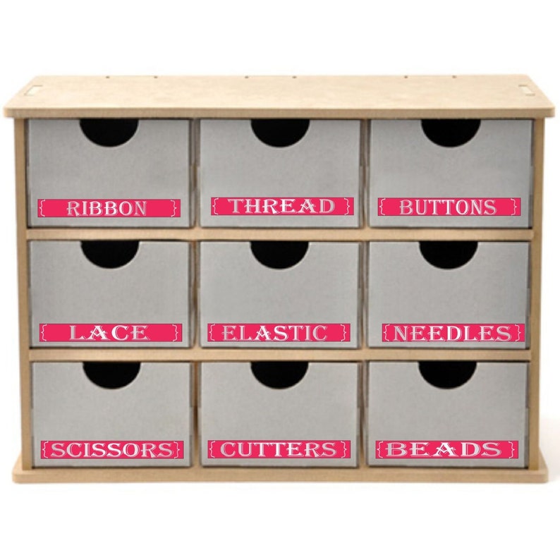 Craft Organizer Labels, Bright Chrome Letters, Rose Background, Fit All