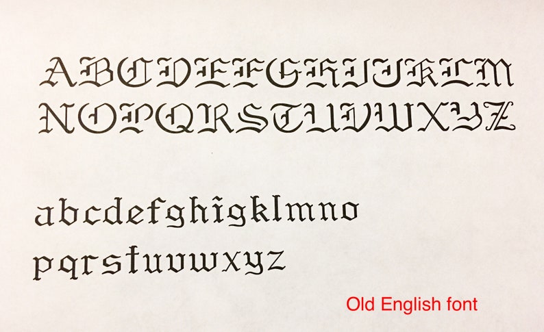 May include: A black and white image of the English alphabet in an Old English font. The letters are in uppercase and lowercase.