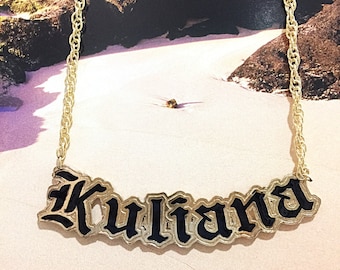 Personalized Gold filled name plate with cut out border