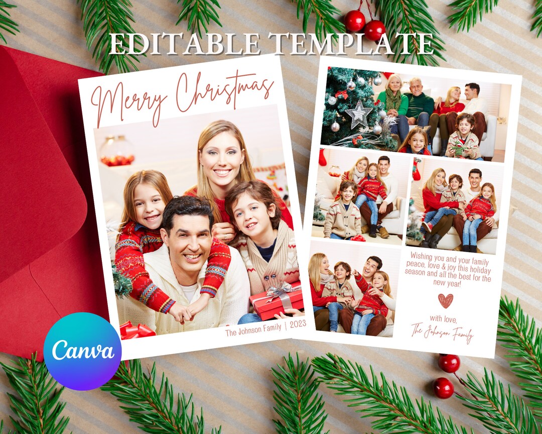 Editable Christmas Card Template Family Christmas Card With 5 Photo