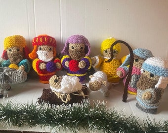 Crochet Nativity Scene, Cute Nativity Scene, Christmas Decor, Colorful Nativity Scene, Religious Decor