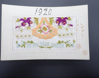 Hand Embroidered WW1 Silk Embroidered Postcard Unused Antique 1914-1918 Forget Me Not Postcard For Loved One Small Greetings Card