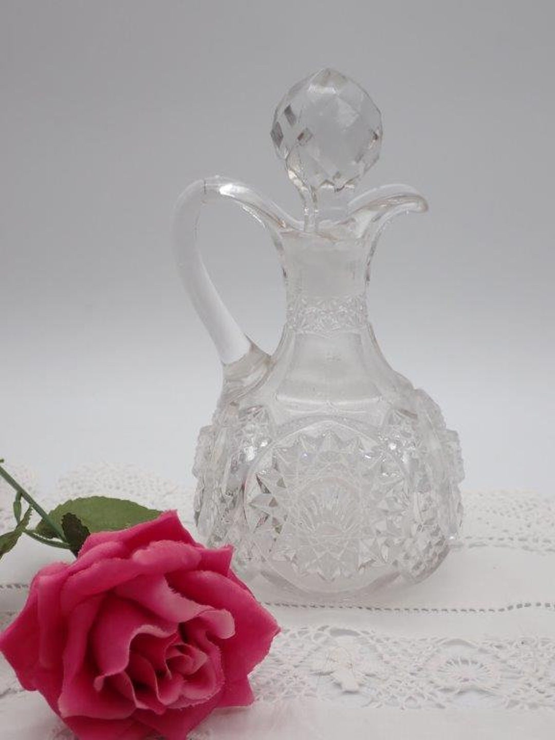 Vintage Glass Oil Decanter, Vinegar Decanter, Pressed Glassware