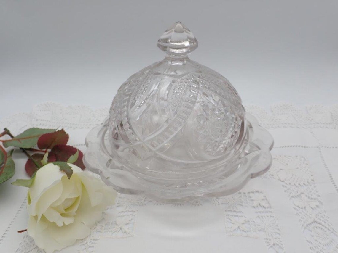 Pressed Glass Butter Dish Butter Holder Vintage Glassware Etsy Canada
