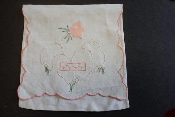 Vintage delicate beige colored embroidered handkerchief