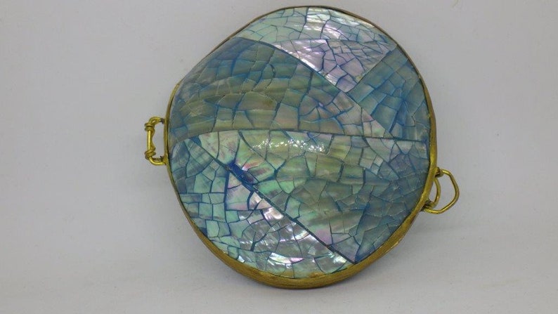 Vintage Unusual Real Shell Coin Purse Blue Shimmer