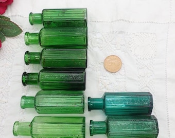 Antique Green 1 oz Poison Bottle, Not to be Taken, Antique Poison Bottle, Small Poison Bottle, Ribbed Bottle, Selling Individually