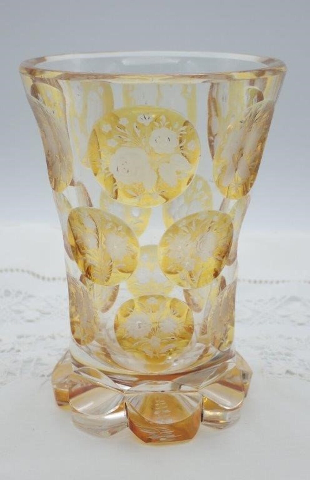 Vintage Etched Amber Glass Vase Etched Glass Vase Vintage Etsy