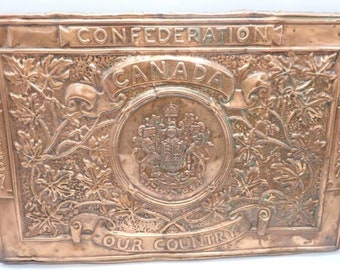 1927 Copper Confederation Plaque, Diamond Jubilee Canadian Plaque, 1927 Canadian Confederation Plaque, Schoolhouse Copper Plaque