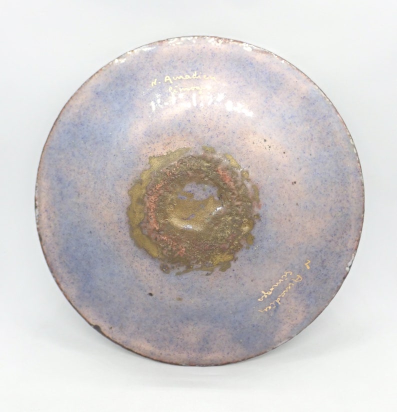 Exquisite Edwardian Enamel on Copper Signed Decorative Bowl Limoges c1910 Raymonde Mathieu Vide Poche