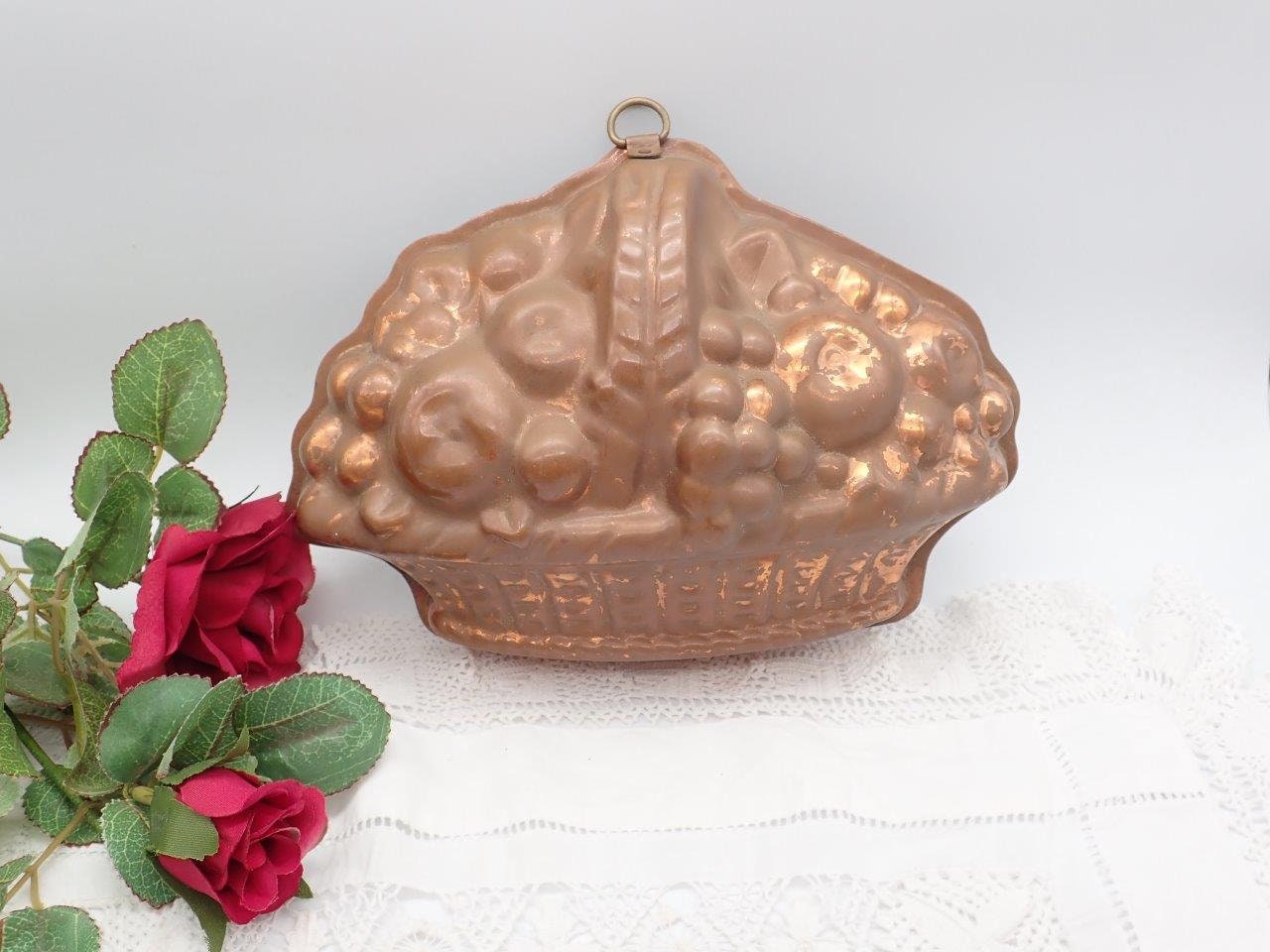 Antique Wax Mould Fruit Basket and Monogram, Vintage Springerle Cookie Mold  