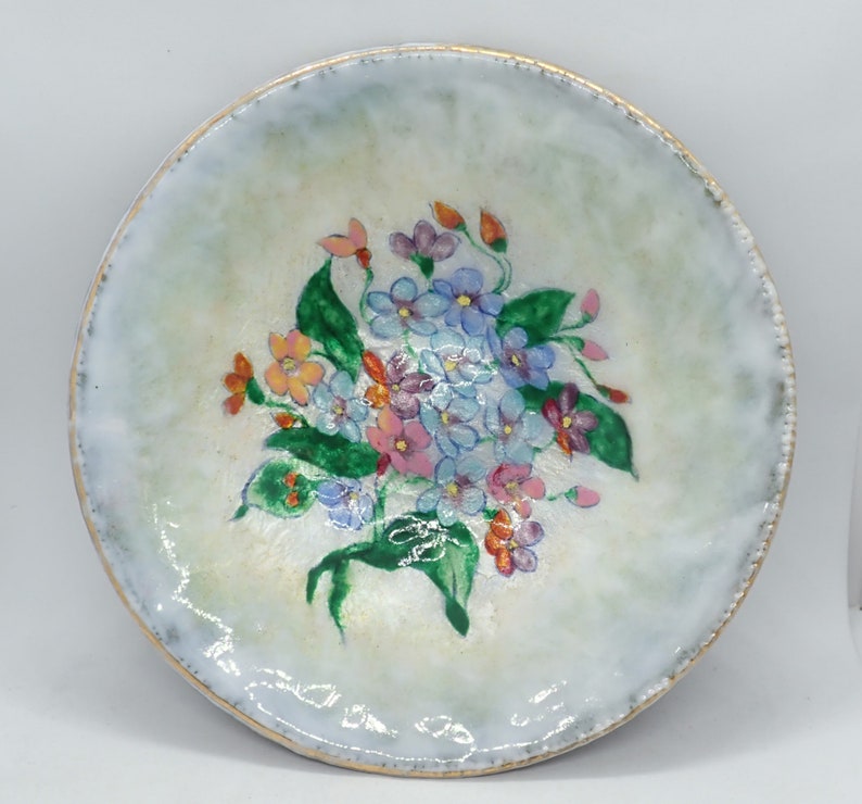 Exquisite Edwardian Enamel on Copper Signed Decorative Bowl Limoges c1910 Raymonde Mathieu Vide Poche