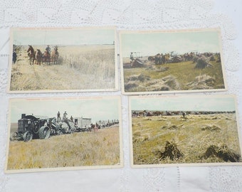 Set of 4 Vintage 1940s Canadian Harvesting Art Print Post Cards, Old Cards, Collectible Cards, Scrapbook Ideas, Vintage Cards, Ephemera