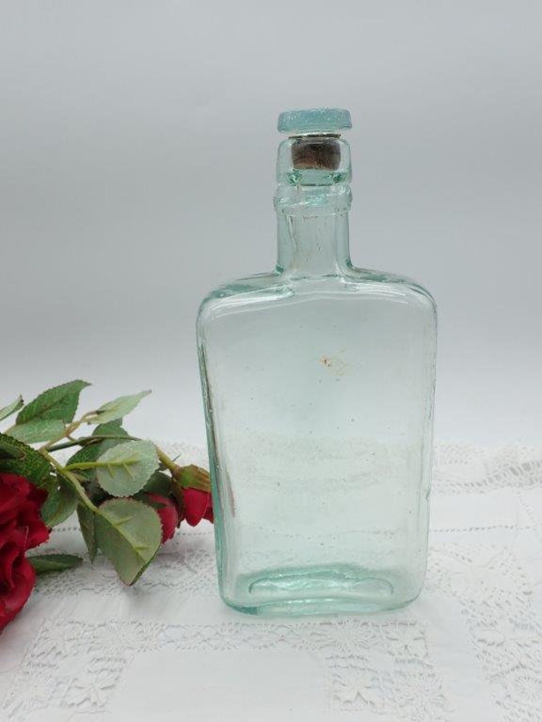 Antique Aqua Glass Stoppered Bottle, Antique Bottles, Aqua Glass Bottle